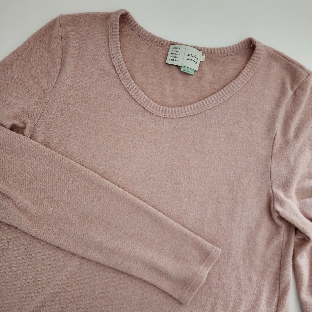 Saturday Sunday Pink Cozy Asymmetrical Ruffle Long Sleeve Top Women's Size‎ S